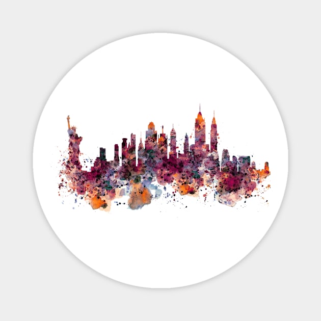 New York skyline watercolor Magnet by Marian Voicu